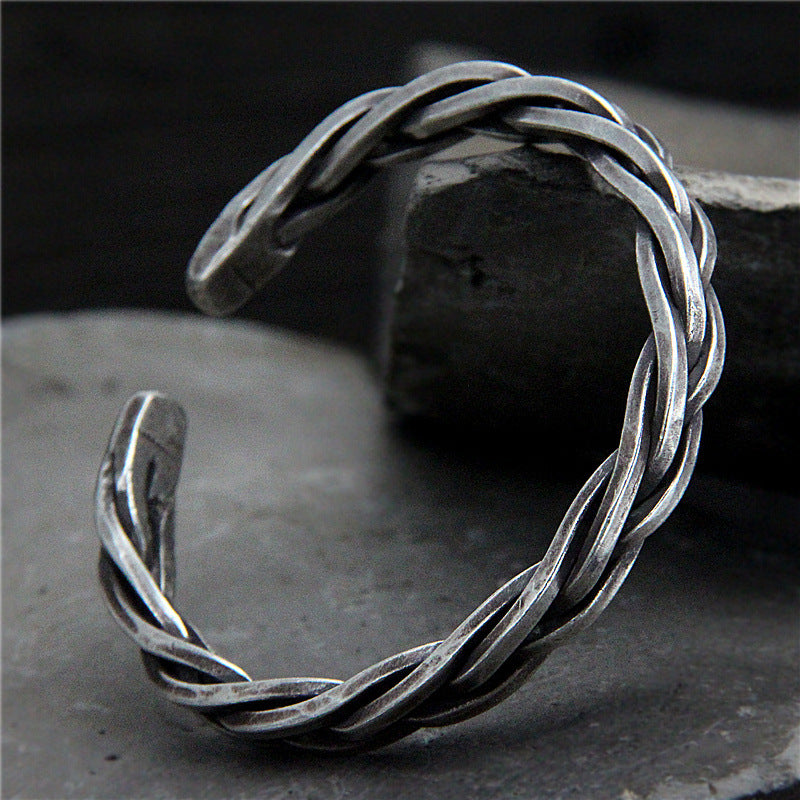Vintage Woven Hemp Rope Bracelet in Sterling Silver S925