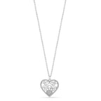 925 Sterling Silver Light-Weight CZ Filigree Heart Pendant Necklace 