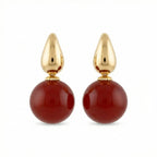 925 Sterling Silver Elegant Red Carnelian Sphere and Polished Metallic Teardrop Drop Earrings