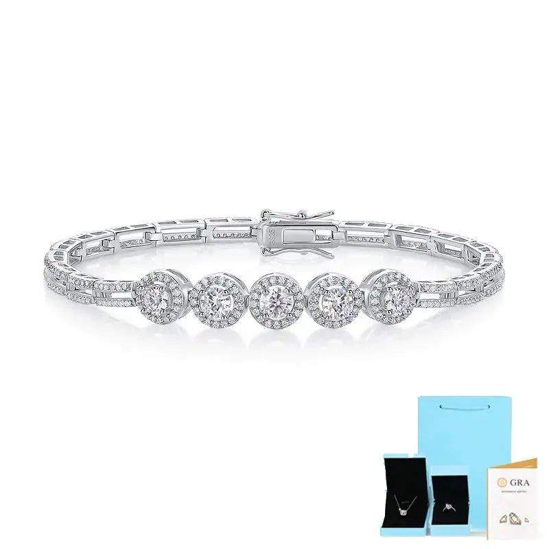 0.3-carat Luxury And Fashionable Light Luxury Trend Jewelry Silver Bracelet Set With Top-quality Moissanite, S925 Silver Electroplated Platinum NP Collection