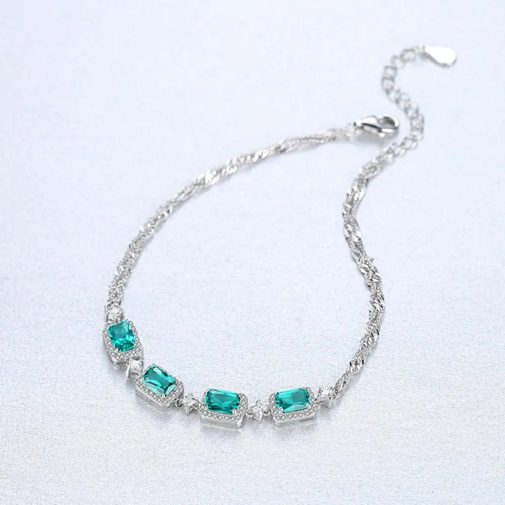 S925 Silver Fashion Emerald Bracelet for Women – Elegant Sterling Silver Gemstone Jewelry NP Collection