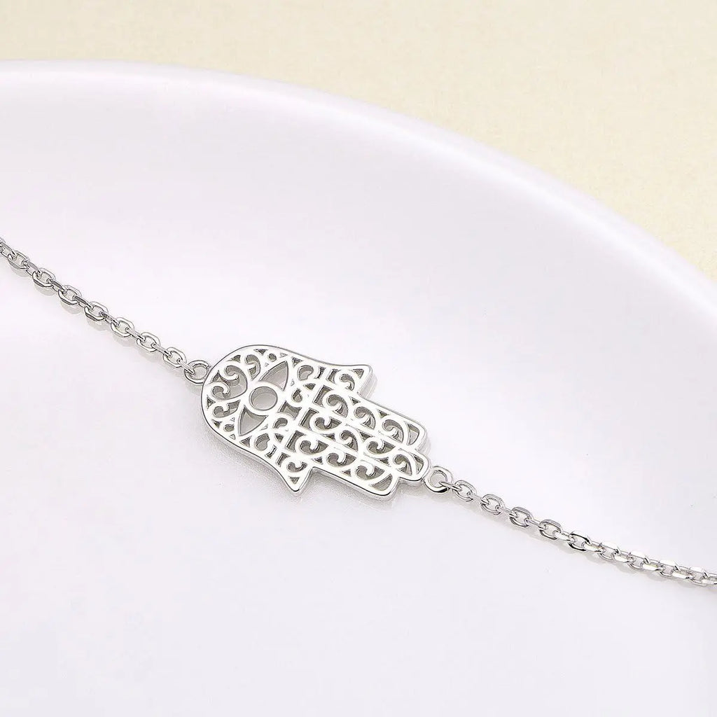 S925 Sterling Silver Jewelry Sideways Hamsa Hand Choker Necklace 14+4"