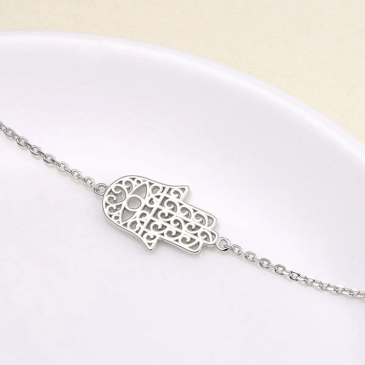 S925 Sterling Silver Jewelry Sideways Hamsa Hand Choker Necklace 14+4"