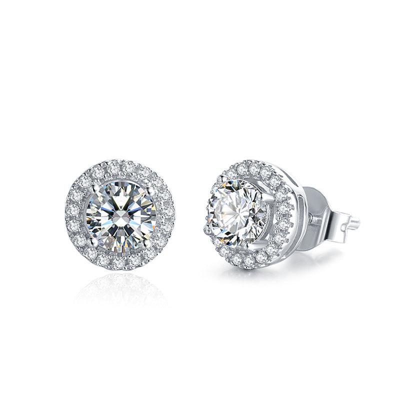Round Bag Four-claw Moissanite Stud Earrings