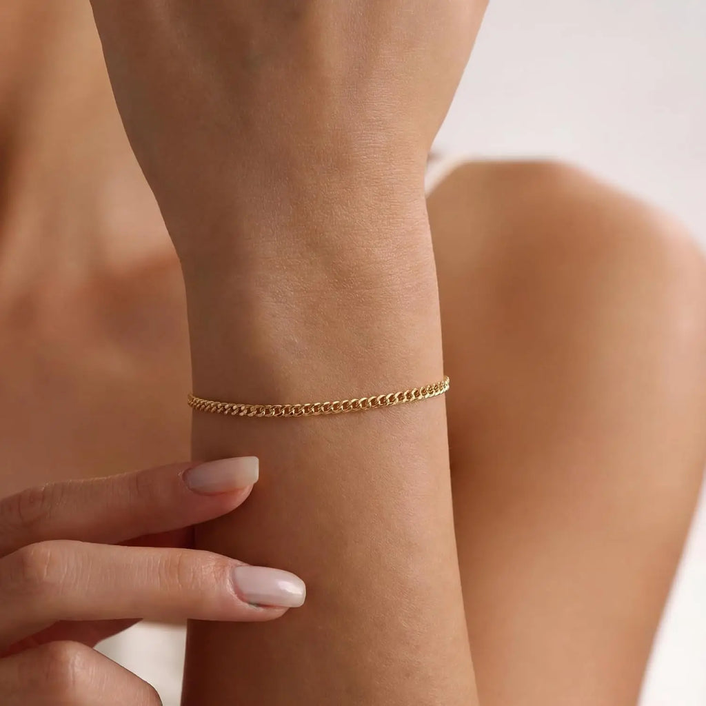 14K Gold 3Mm Classic Cuban Bracelet