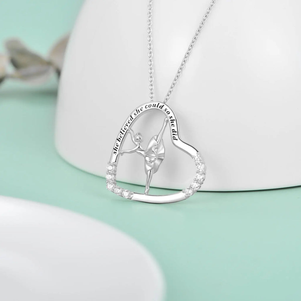 925 Sterling Silver Heart Ballerina Dancer Pendant Necklace – Ballet Dance Jewelry - N&P Colletion