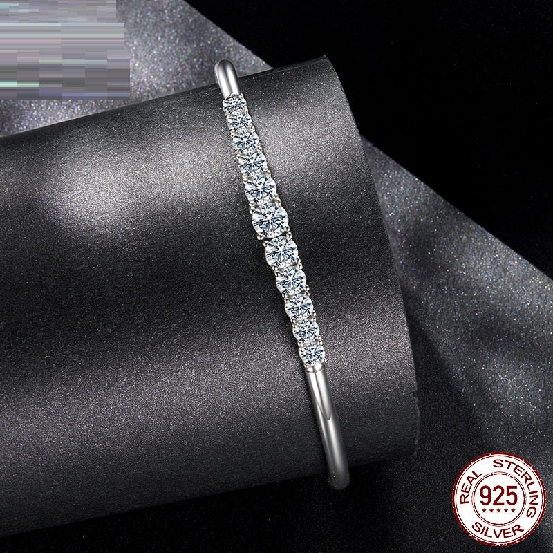 All-match High-grade S925 Sterling Silver Moissanite Open Elastic Bracelet