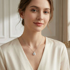 925 Sterling Silver Elegant Diamond Four-Leaf Clover and White Gemstone Pendant Necklace NP Collection