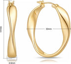 14K Gold Hoop Earrings Twisted Thick Wave Design