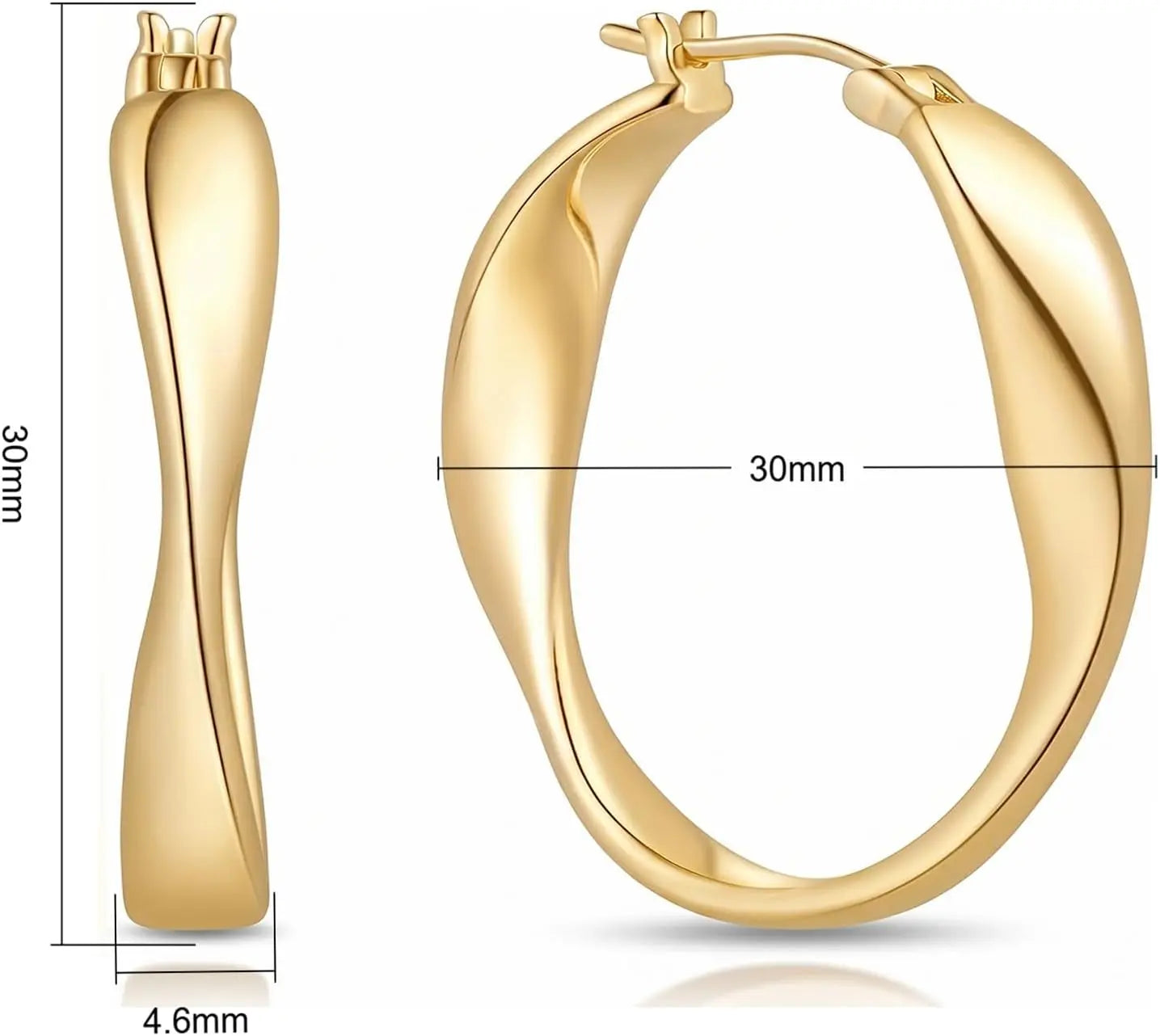 14K Gold Hoop Earrings Twisted Thick Wave Design