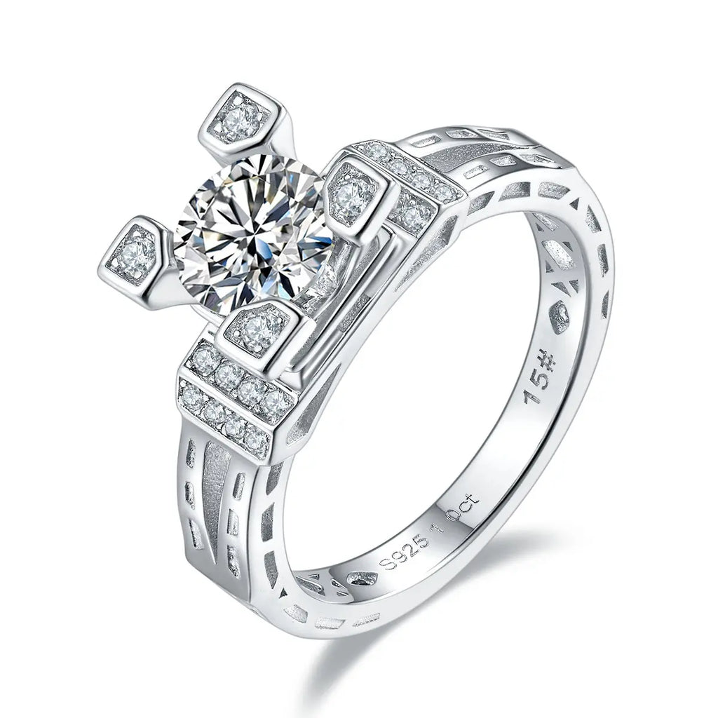 1-Carat Luxury Moissanite S925 Platinum-Plated Silver Ring – Light Luxury Jewelry NP Collection