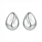 925 Sterling Silver Minimalist Polished Silver Teardrop Stud Earrings with Sculptural Wave Detail