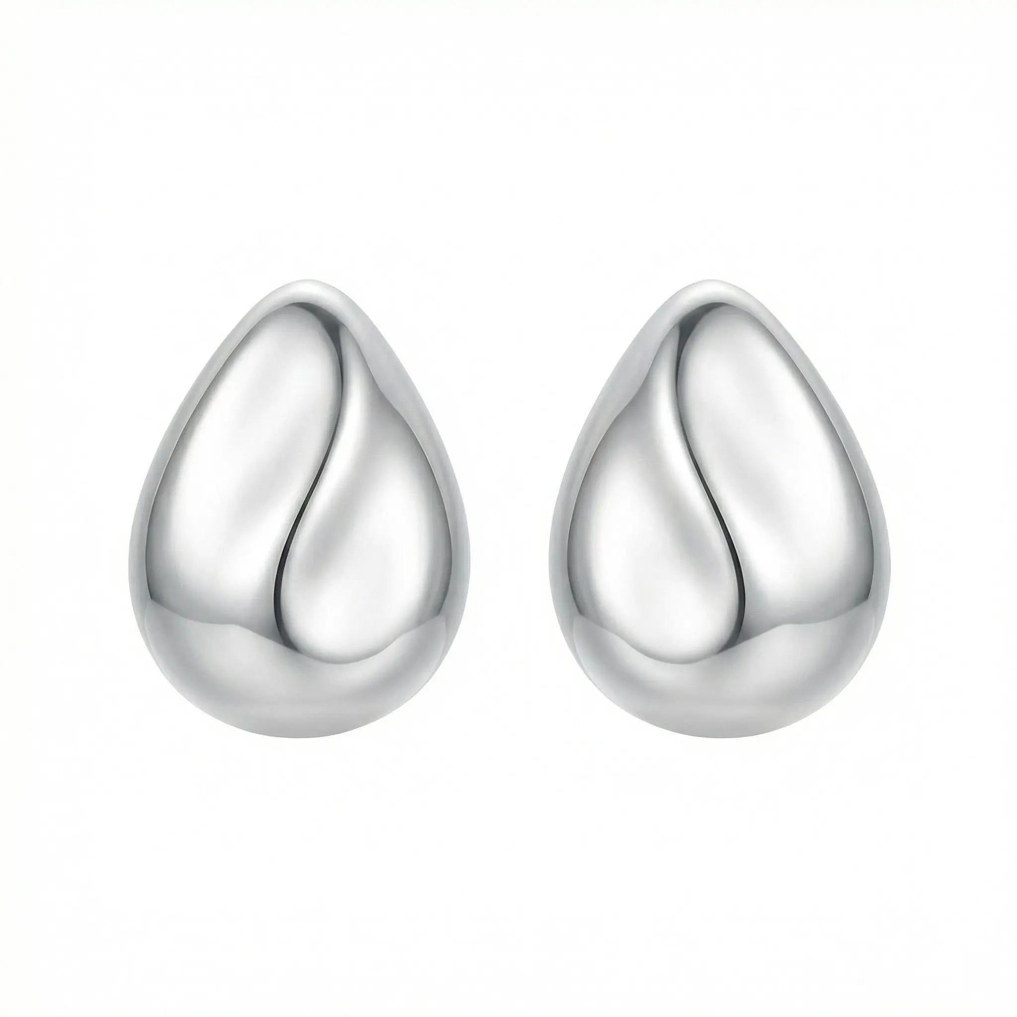 925 Sterling Silver Minimalist Polished Silver Teardrop Stud Earrings with Sculptural Wave Detail