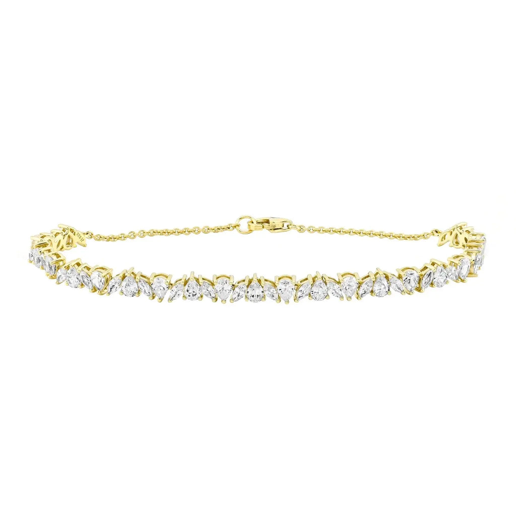 14K Gold Plated .925 Sterling Silver Simulated Marquise and Pear White Diamond Bracelet