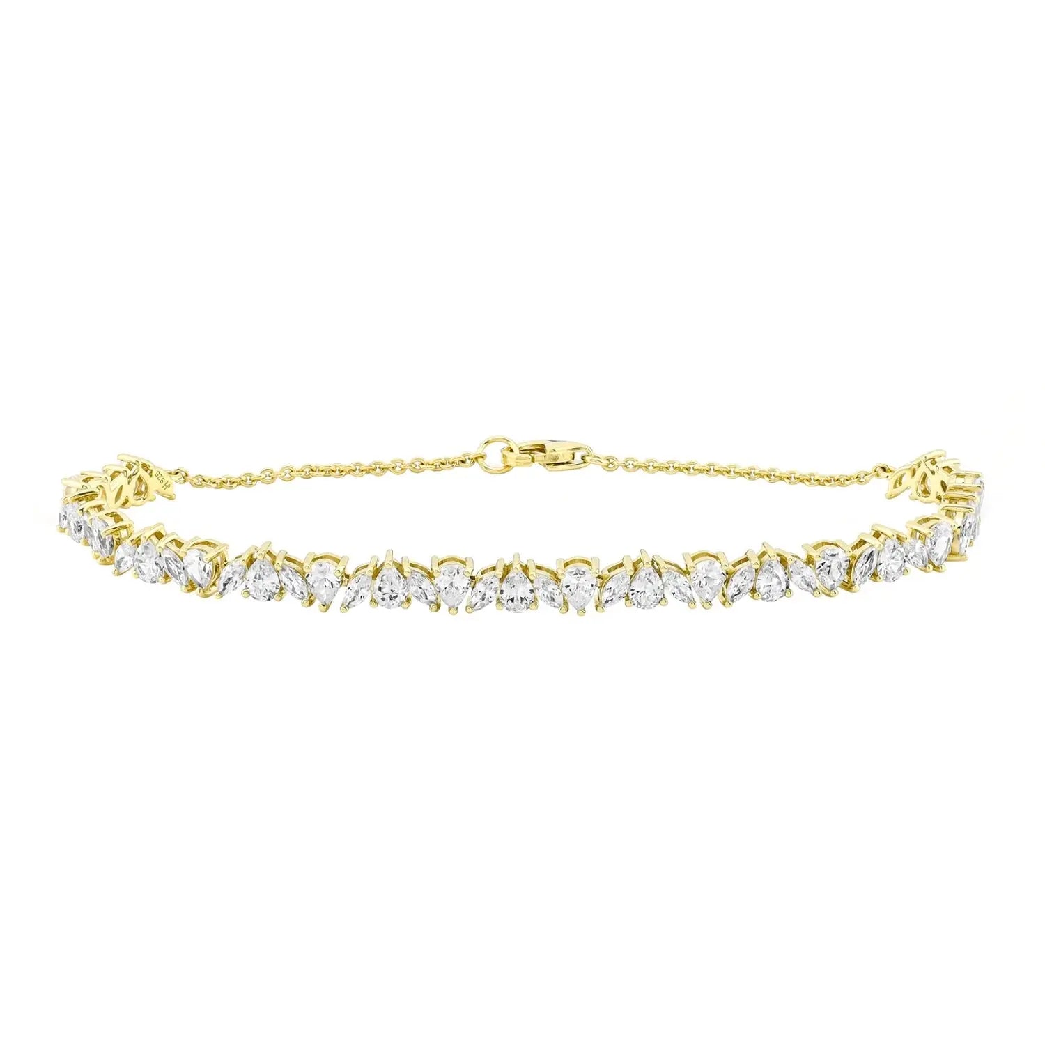14K Gold Plated .925 Sterling Silver Simulated Marquise and Pear White Diamond Bracelet