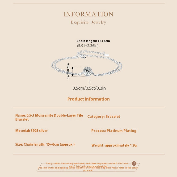 S925 Sterling Silver 50 Points Moissanite Double Layer Bracelet