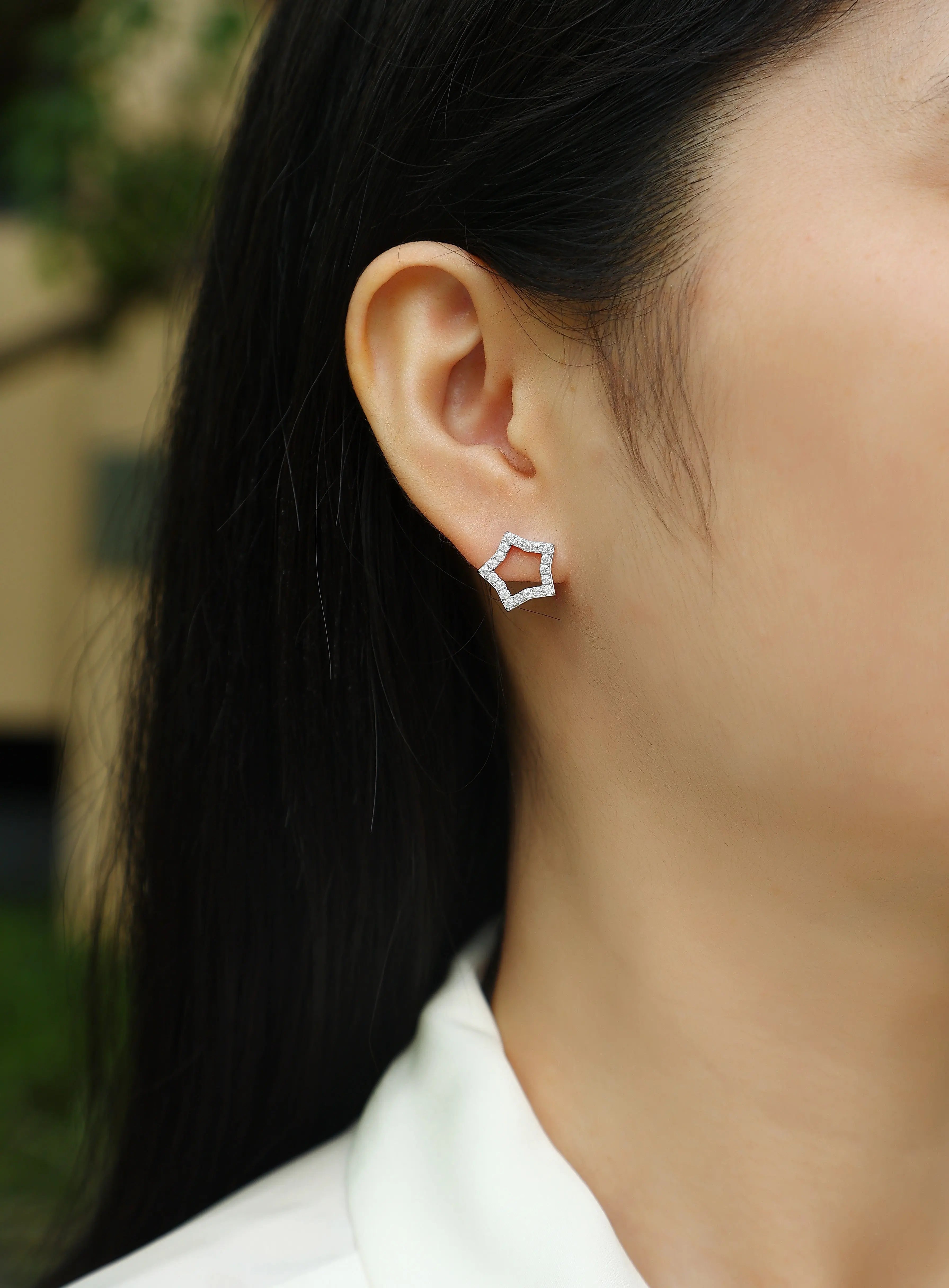 Tonight New Star - S925 Moissanite Sterling Silver with Platinum-Plated Stud Earrings