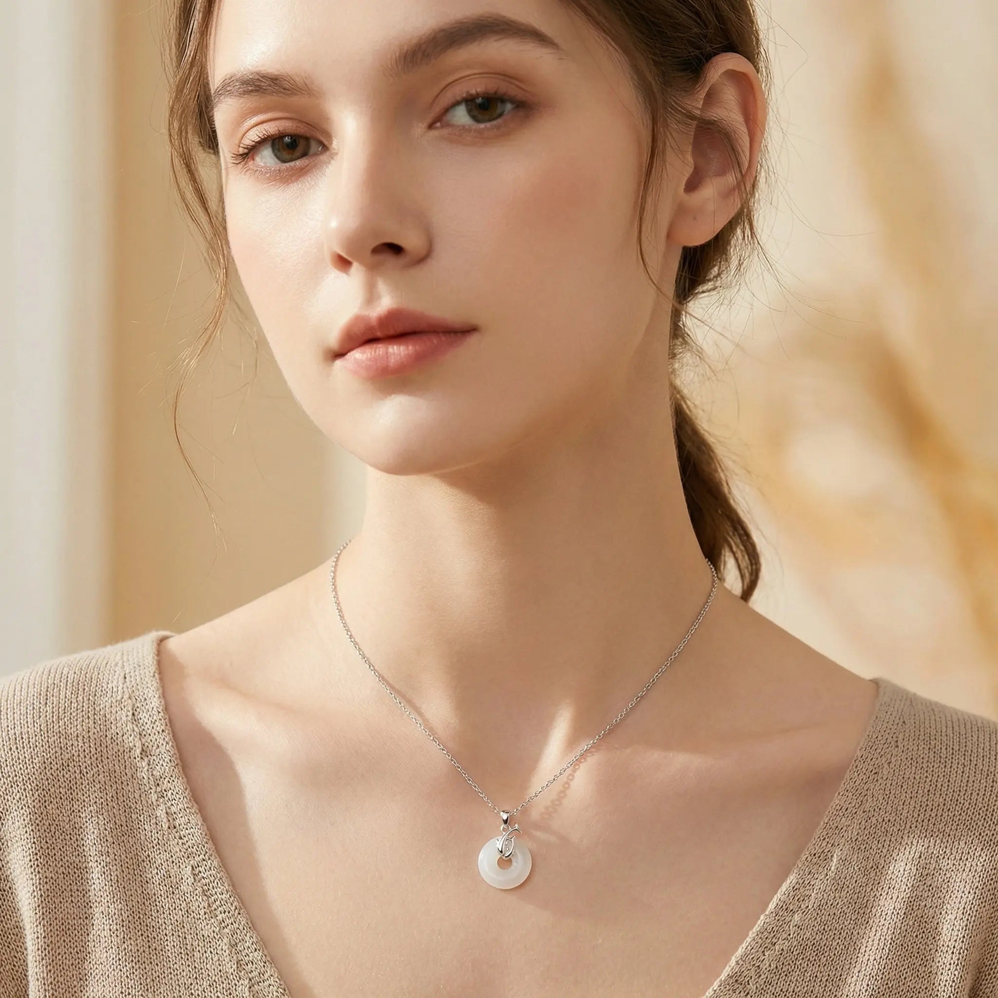 925 Sterling Silver Elegant Sterling Silver Dolphin and White Round Gemstone Pendant Necklace NP Collection