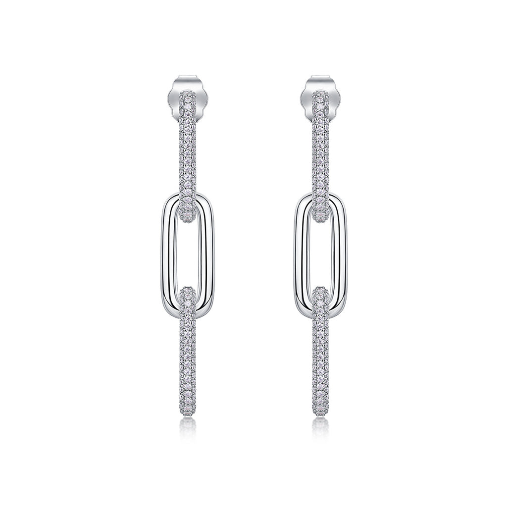 Chain Diamond Earrings Stud Set With Mosan Diamond Silver Ornaments