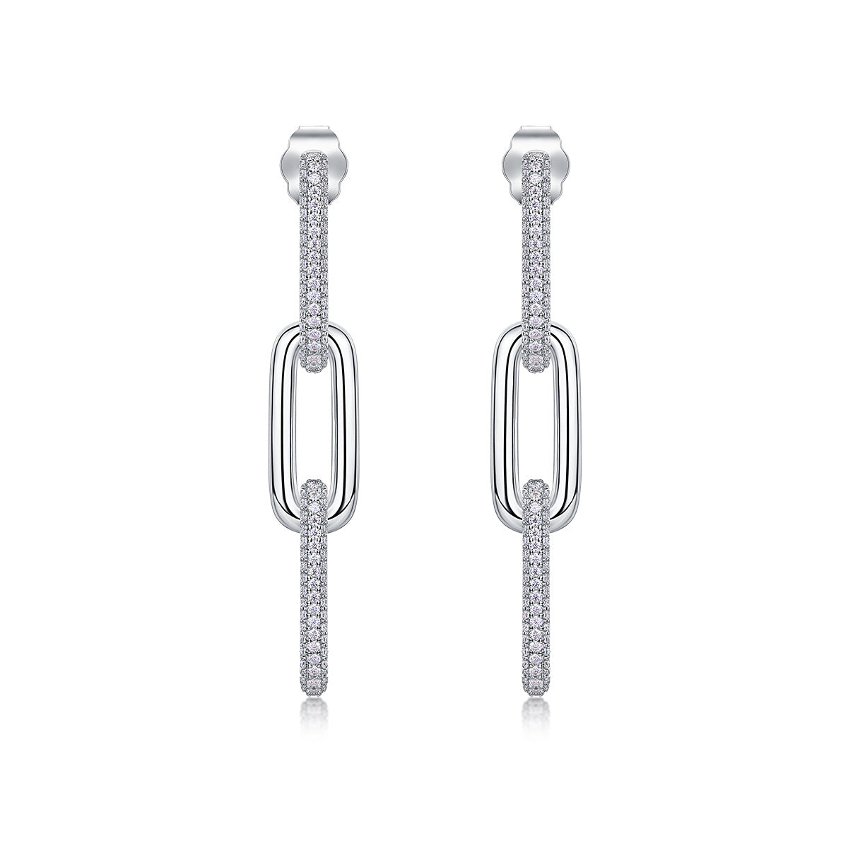 Chain Diamond Earrings Stud Set With Mosan Diamond Silver Ornaments