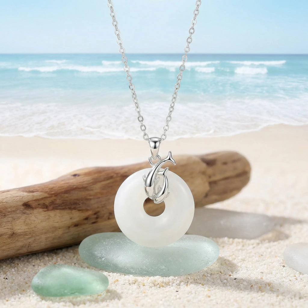 925 Sterling Silver Elegant Sterling Silver Dolphin and White Round Gemstone Pendant Necklace NP Collection