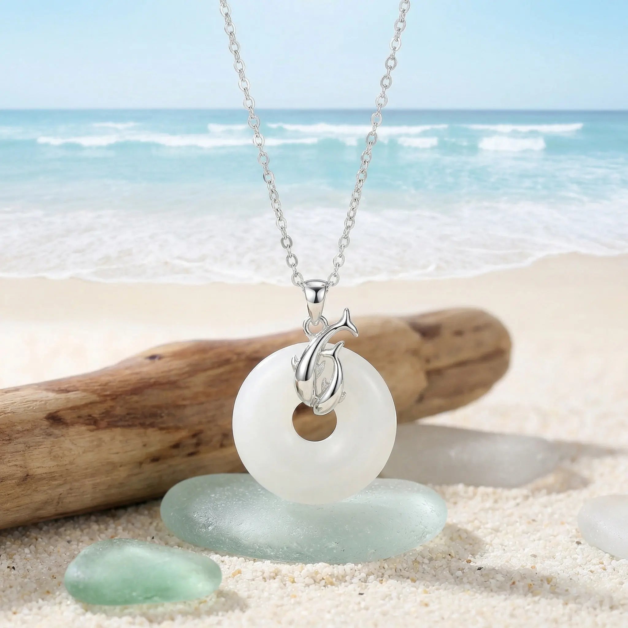 925 Sterling Silver Elegant Sterling Silver Dolphin and White Round Gemstone Pendant Necklace NP Collection