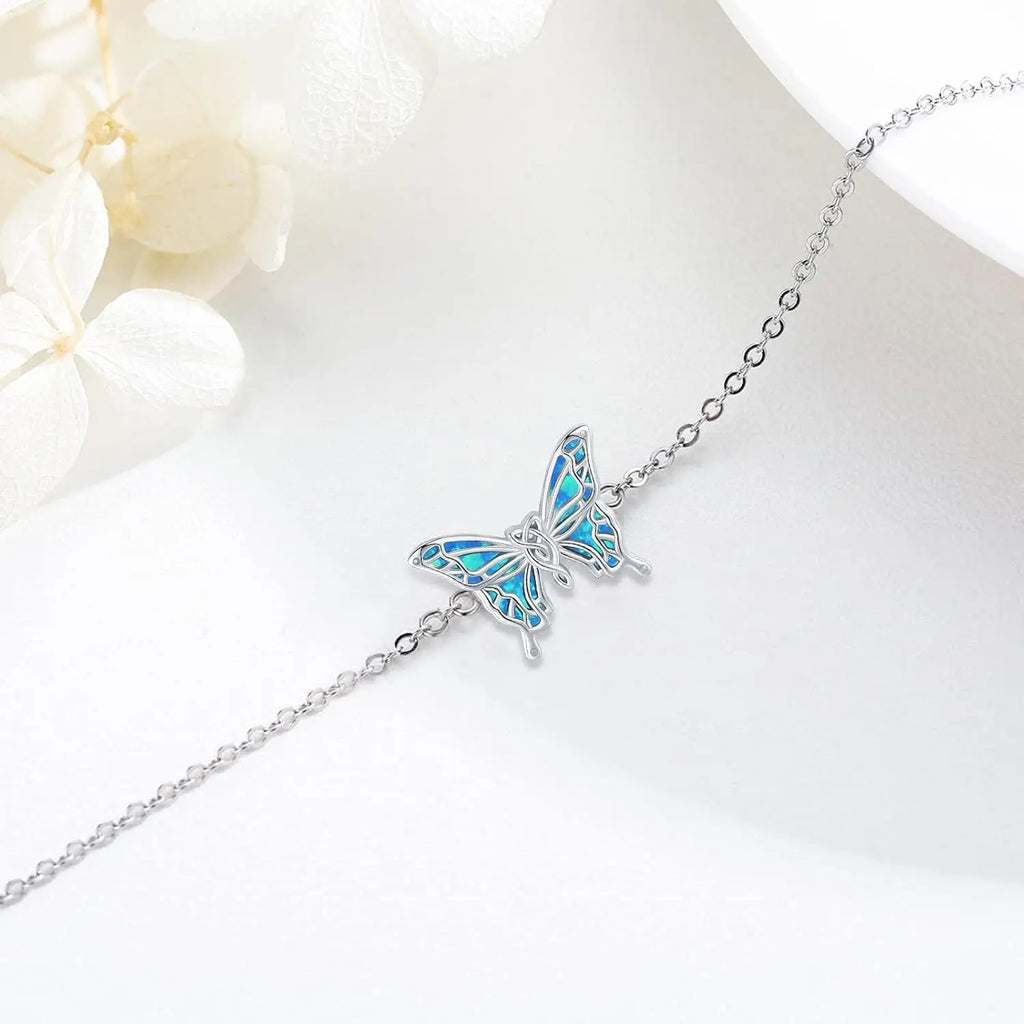 925 Sterling Silver Bracelets Adjustable Opal Butterfly