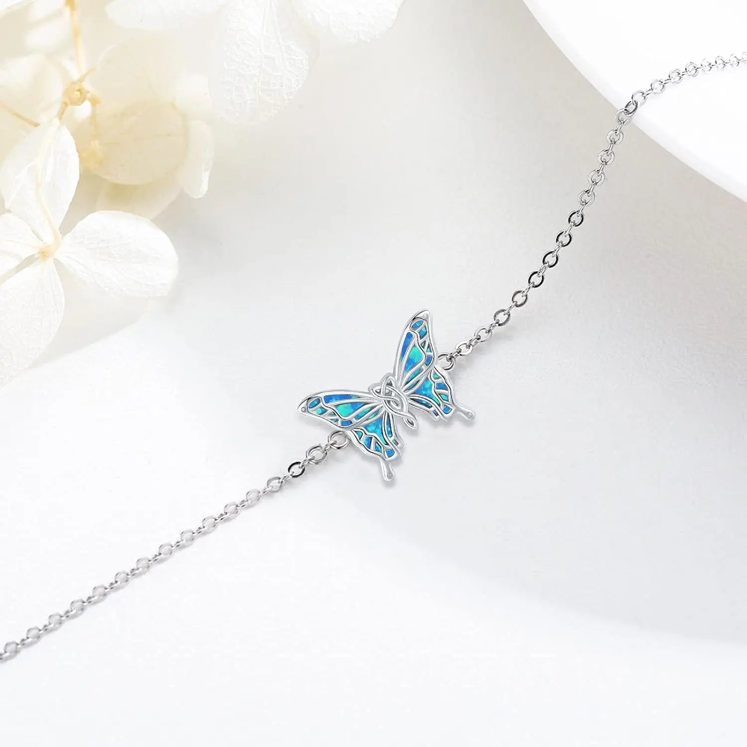 925 Sterling Silver Bracelets Adjustable Opal Butterfly