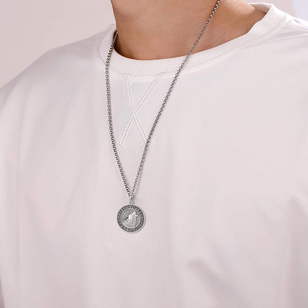 Viking Wolf Necklace Viking Jewelry Viking Runes Coin Wolf Pendant