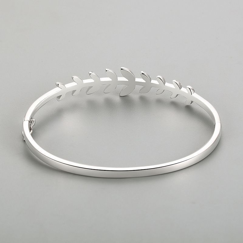 S925 Silver Bracelet Leaf Oval Open-ended