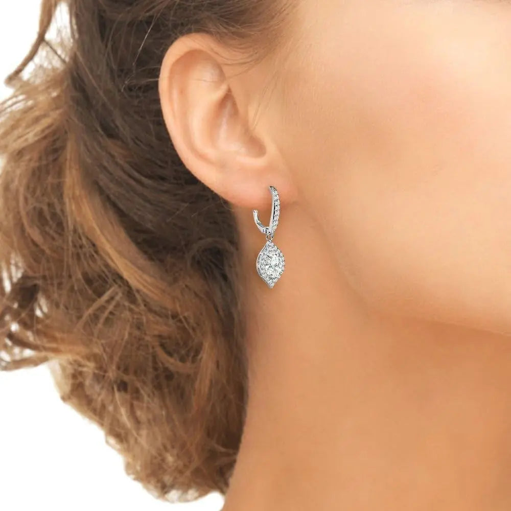 Sterling Silver Oval Dangle Leverback Earrings Made with AAA Cubic Zirconia