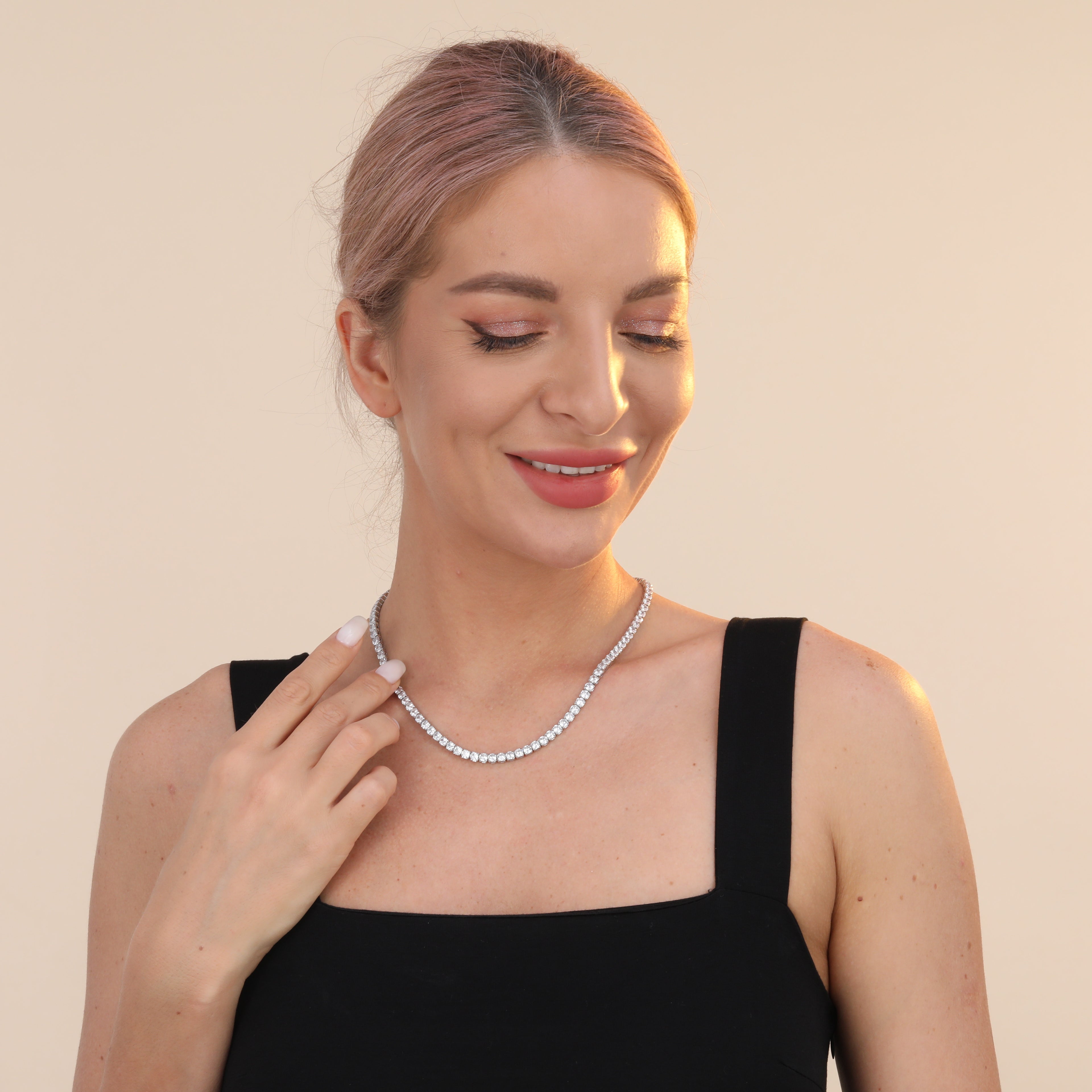 925 Sterling Silver Tennis Chain Authentic Cubic Zirconia Chain Necklace