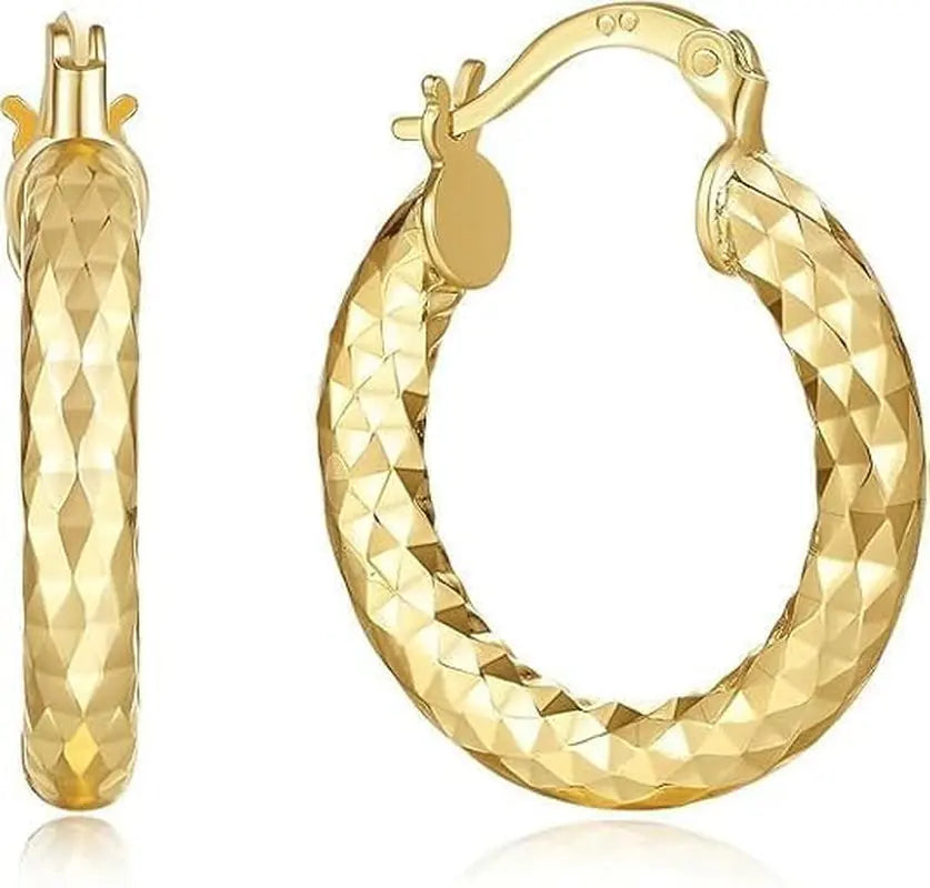 14K Gold Hoop Earrings Wrinkle Texture Chunky Hoops 