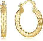 14K Gold Hoop Earrings Wrinkle Texture Chunky Hoops 