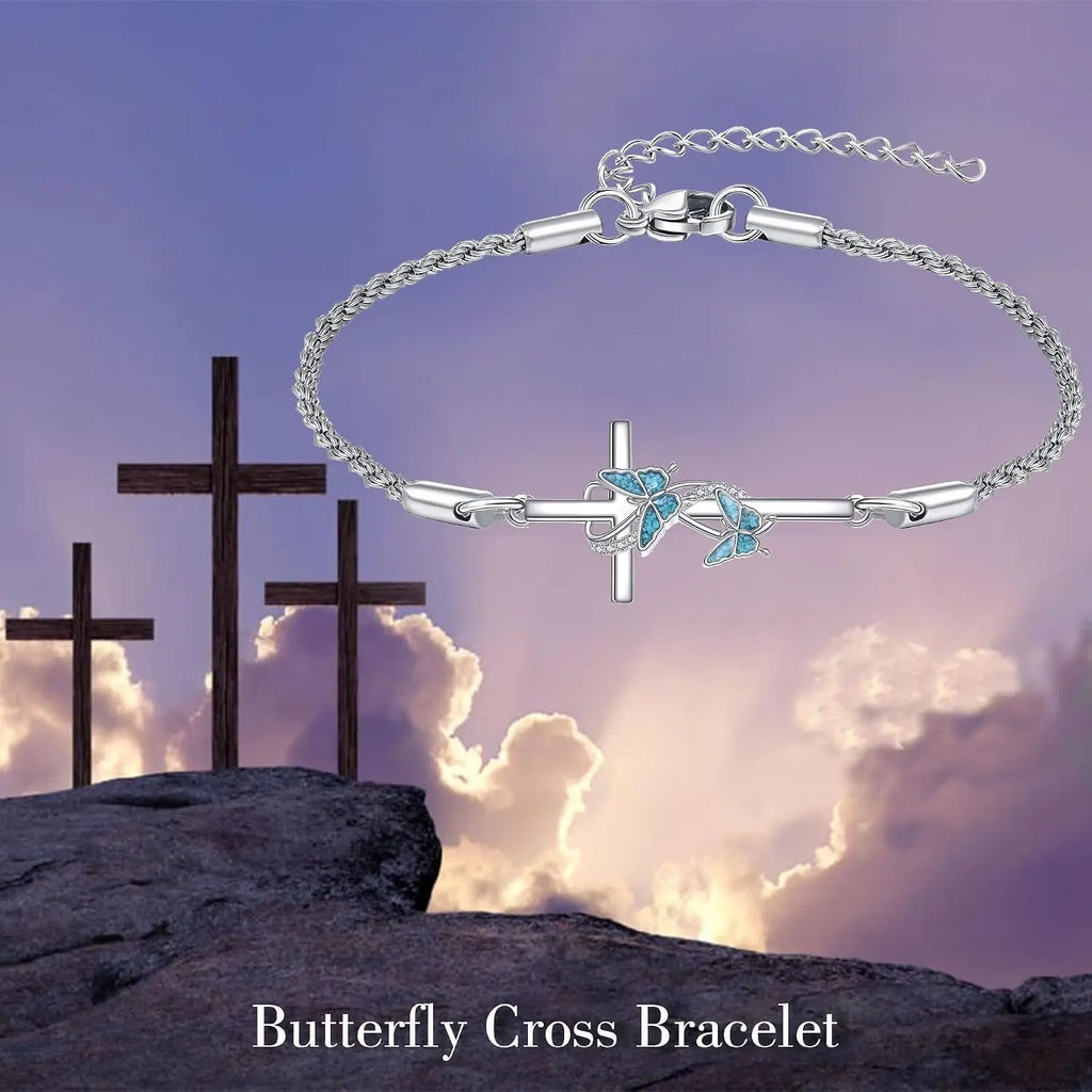 Cross Bracelet 925 Sterling Silver Turquoise 