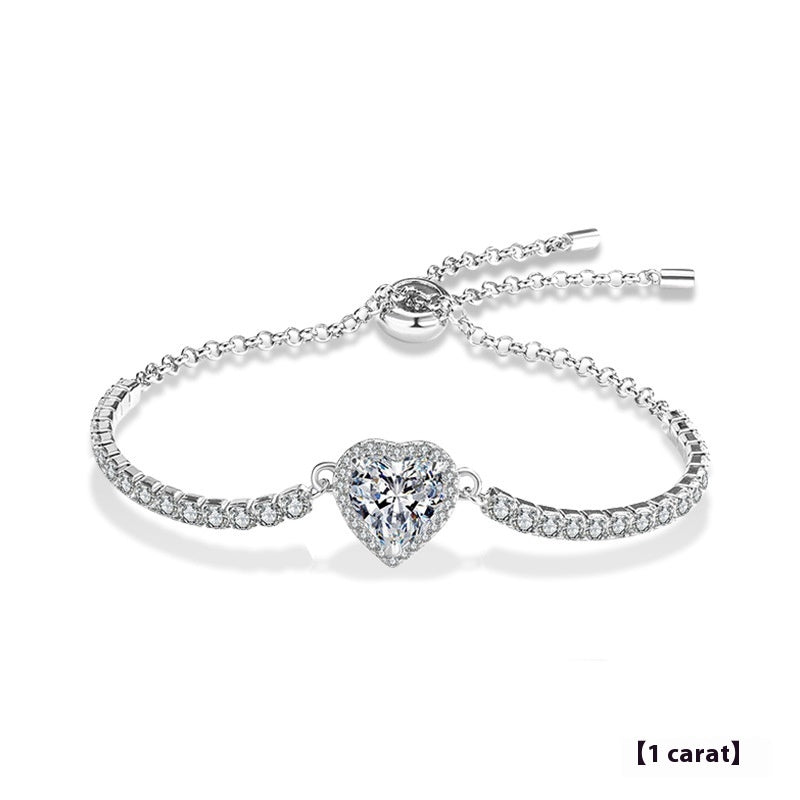 Simple All-match Sterling Silver Moissanite Heart Bracelet