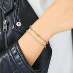 Dainty Gold Bracelets For Women, 14K Gold Filled Adjustable Layered Bracelet Cute Evil Eye Oval Chain Pearl Bar Turtle Gold Bracelet