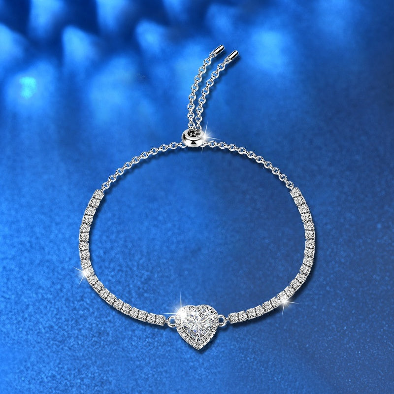 Simple All-match Sterling Silver Moissanite Heart Bracelet
