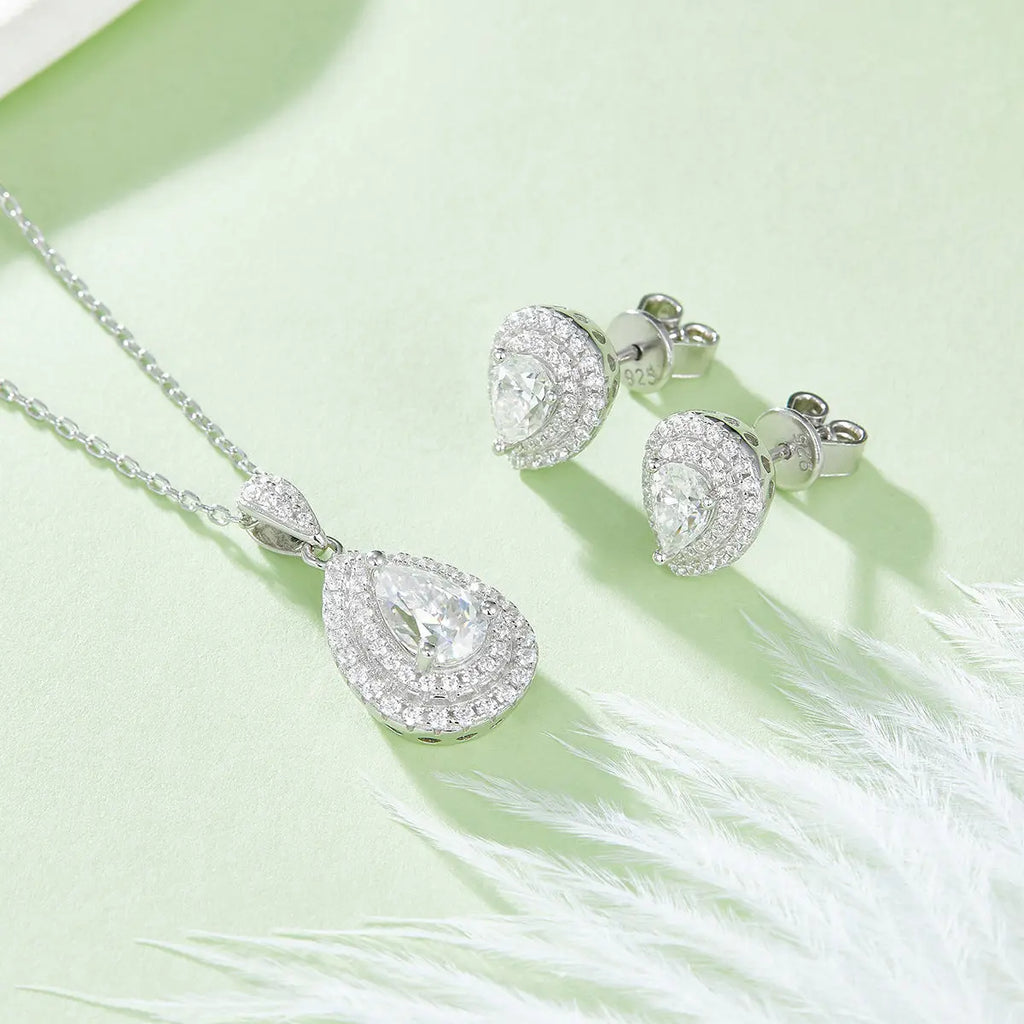 Moissanite Water Drop Pear-Shaped S925 Sterling Silver Jewelry Set – Elegant Gemstone Set NP Collection