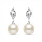 925 Sterling Silver Elegant White Pearl Drop Earrings with CZ Accents and Fluid Silver-Toned Settings