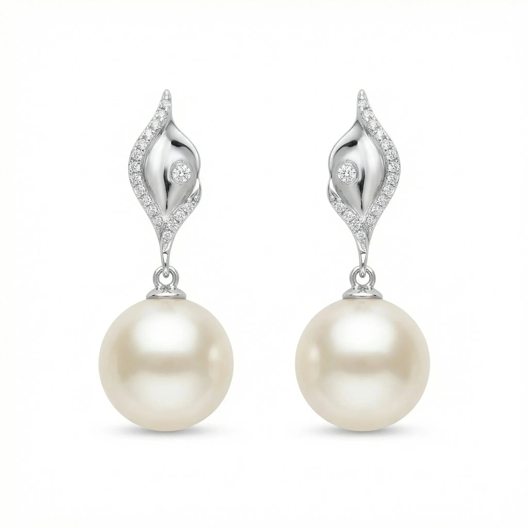 925 Sterling Silver Elegant White Pearl Drop Earrings with CZ Accents and Fluid Silver-Toned Settings