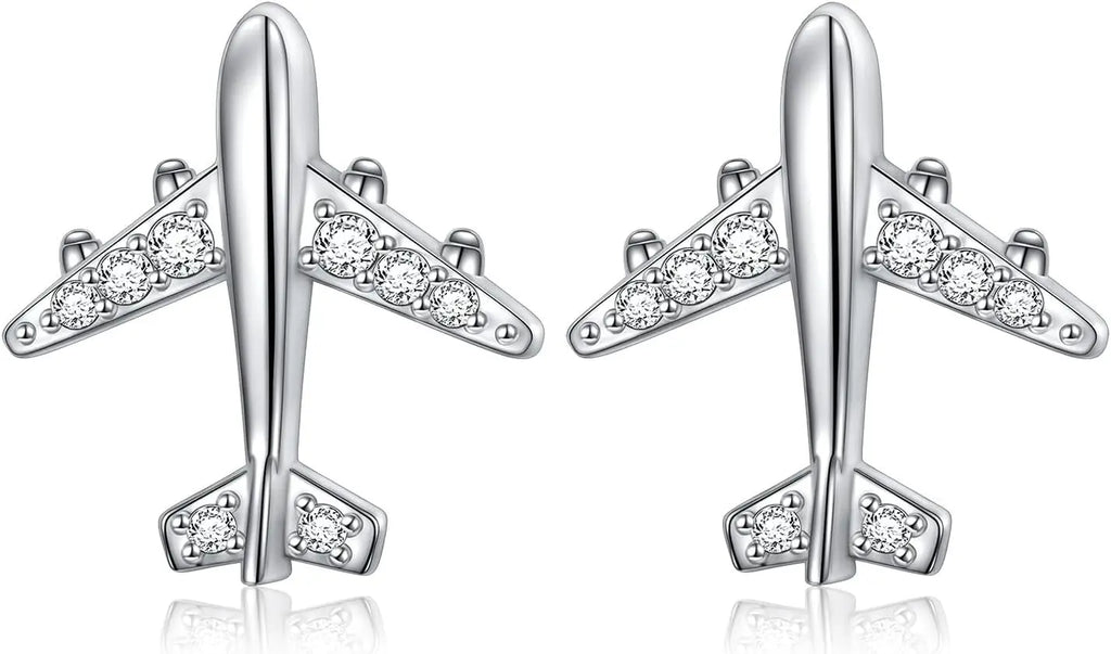 Airplane Earrings 925 Sterling Silver Dangle Drop Stud Earrings