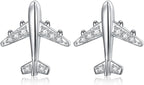 Airplane Earrings 925 Sterling Silver Dangle Drop Stud Earrings
