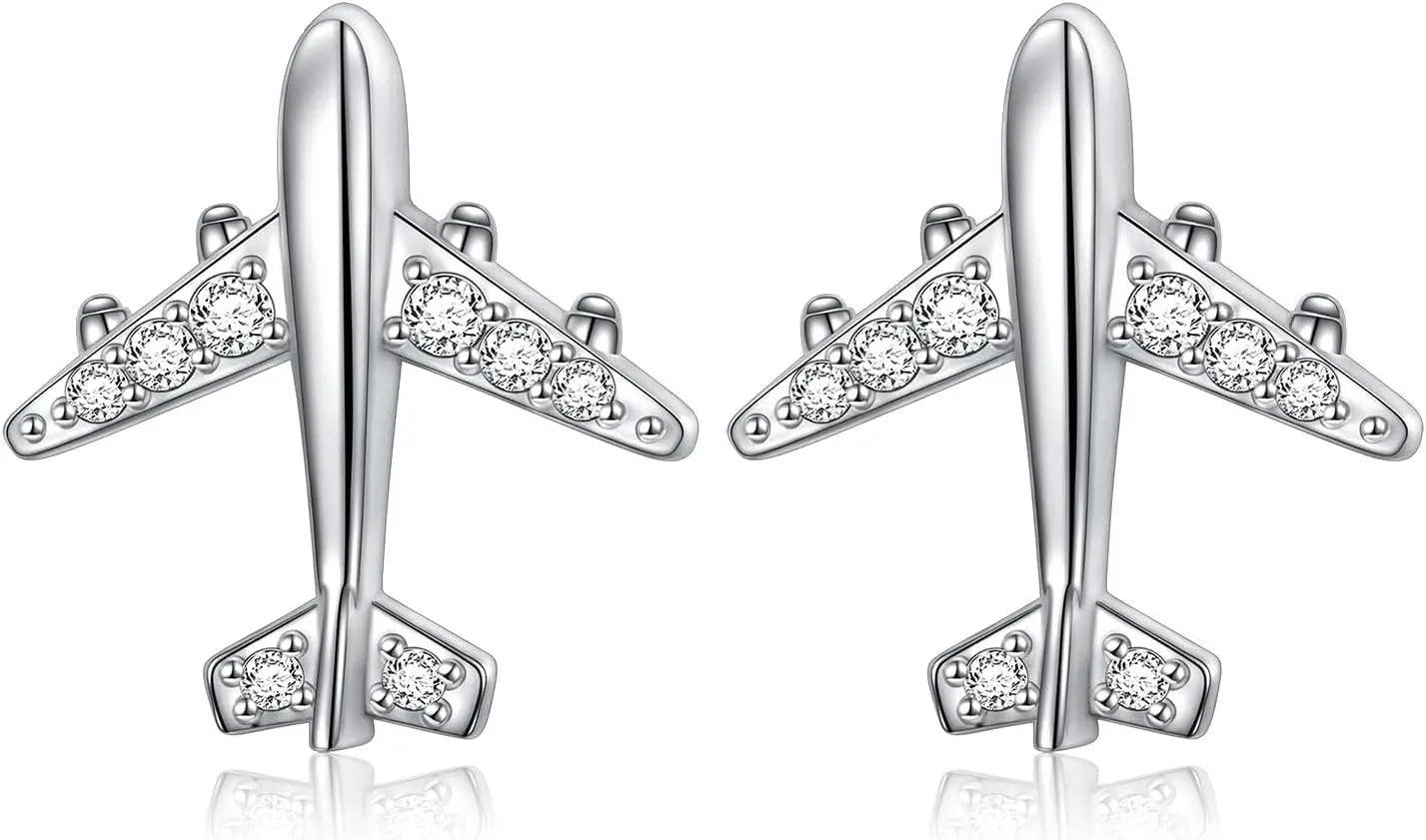Airplane Earrings 925 Sterling Silver Dangle Drop Stud Earrings