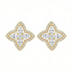 925 Sterling Silver Elegant Marquise and Round Diamond Floral Clover Stud Earrings