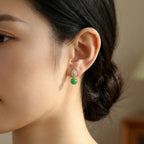 925 Sterling Silver Elegant Nature-Inspired Leaf Pave Accents and Green Jade Spherical Drop Earrings NP Collection