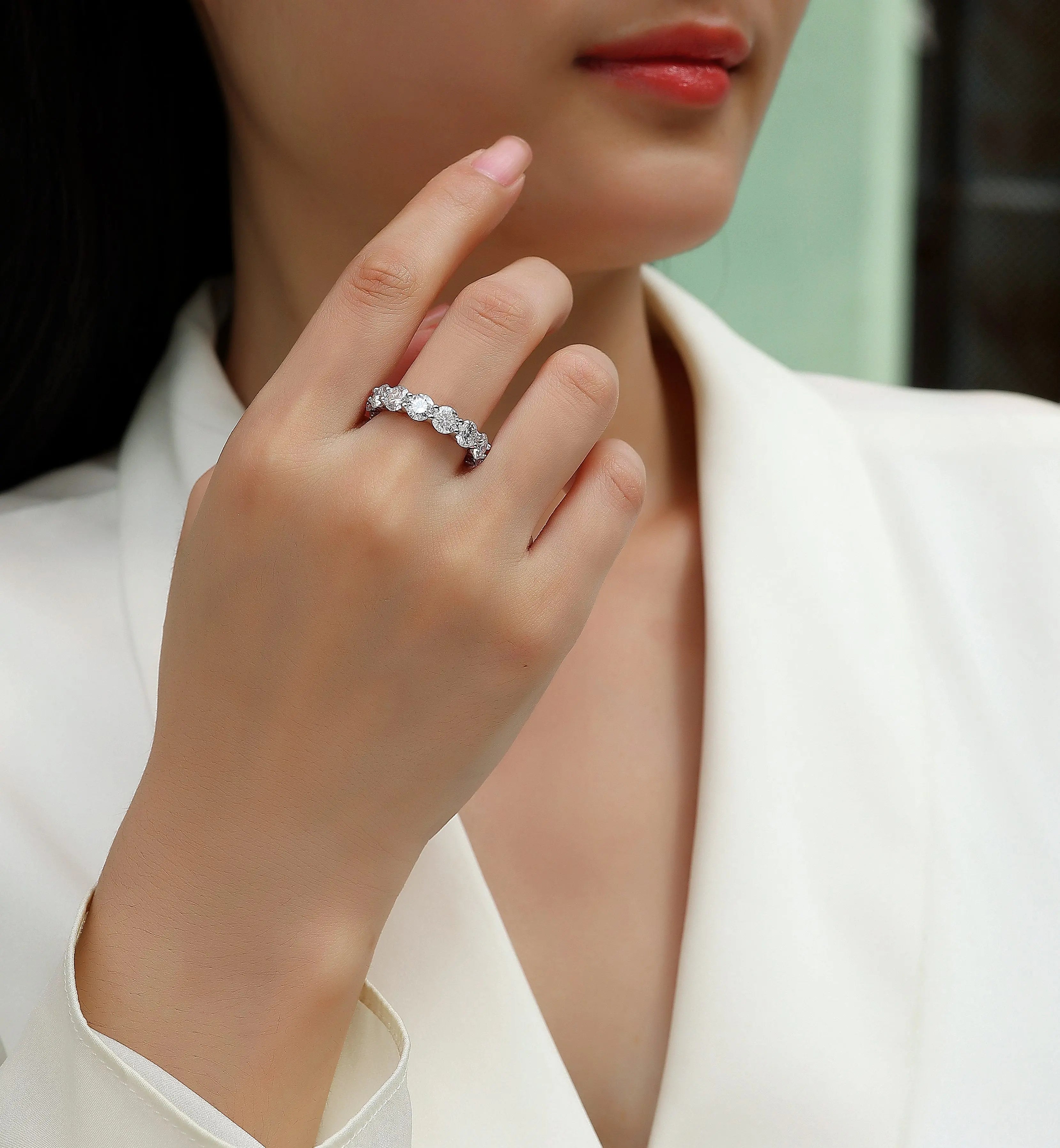 1Dazzling Moments Ring Moissanite S925 Sterling Silver and Platinum-Plated Diamond 