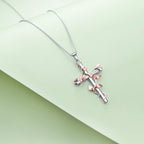 Sterling Silver Rose Flower Cross Pendant Necklace