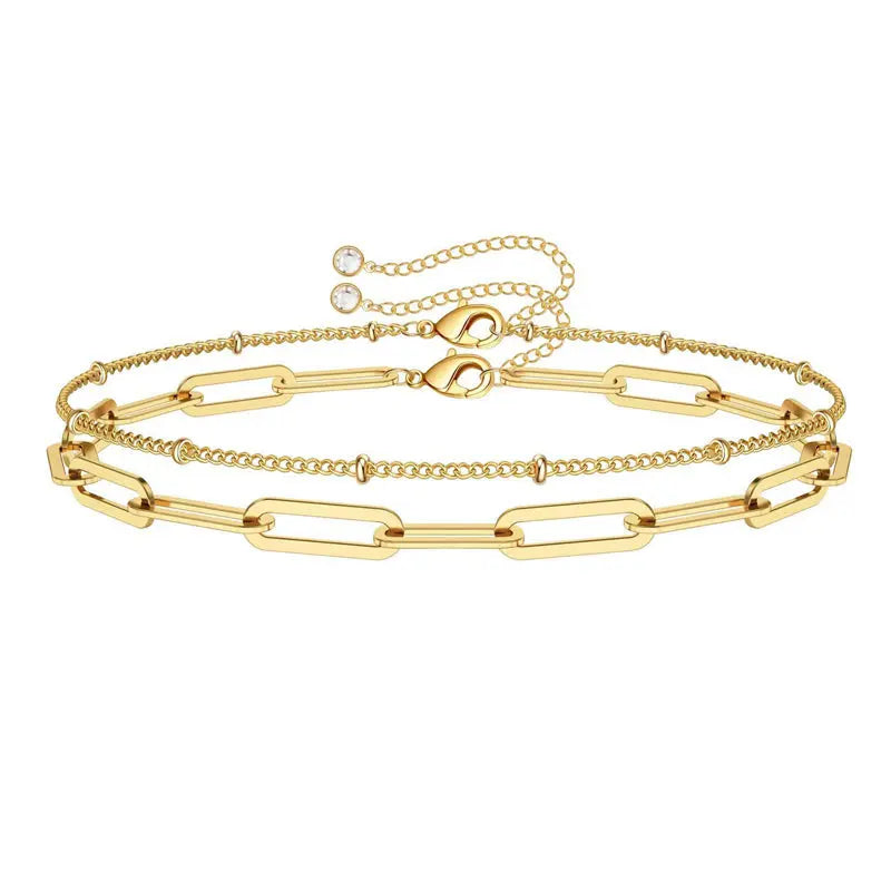 Dainty Gold Bracelets For Women, 14K Gold Filled Adjustable Layered Bracelet Cute Evil Eye Oval Chain Pearl Bar Turtle Gold Bracelet