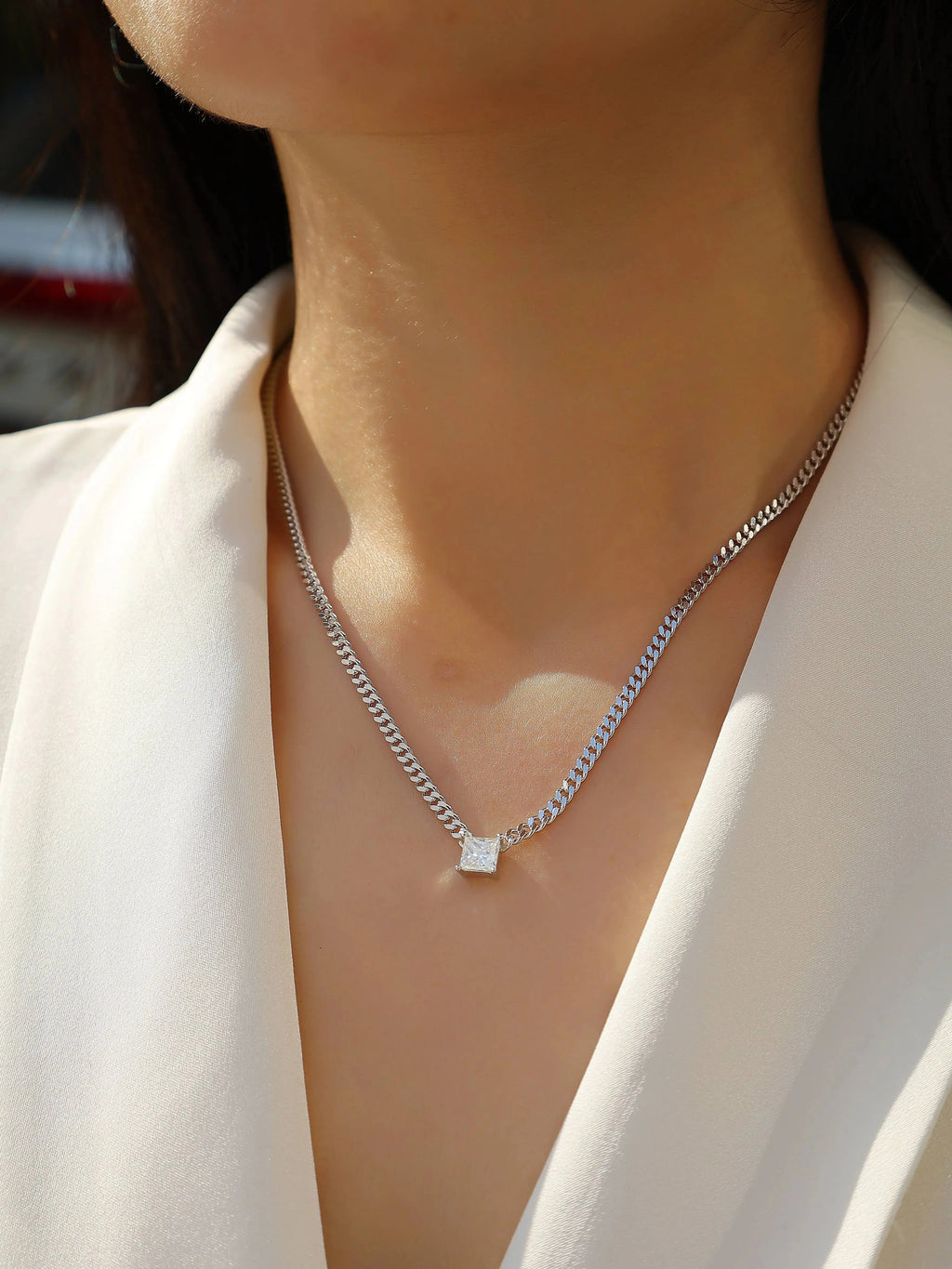 1Zhang Yang - A Fashionable And Luxurious Diamond Jewelry Pendant Set With Square Moissanite S925 Sterling Silver NP Collection
